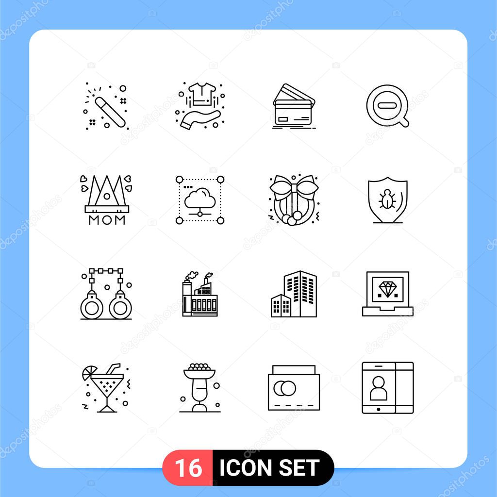 16 User Interface Outline Pack of modern Signs and Symbols of remove, search, creditcard, shopping, finance Editable Vector Design Elements
