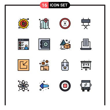 16 Modern Düz Renkli Evrensel Simge Grubu Uygulama, Film, İptal, Sinema, Düzenlenebilir Yaratıcı Vektör Tasarım Elementleri Satırları