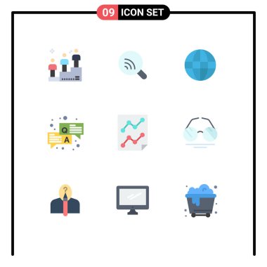 Verilerin, sohbetin, dünyanın, sorunun ve Düzenlenebilir Vektör Tasarım Elemanlarının 9 Temel Düz Rengi Kullanıcı Arayüzü Paketi