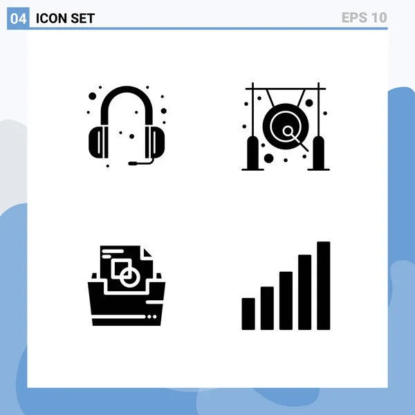 Pictogram Set Simple Solid Glyphs Communications Document Headphone Chinese File — Stock Vector