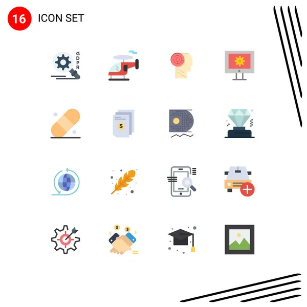 Mobile Interface Flat Color Set Pictograms Dollar Patch Mind Medical — 스톡 벡터