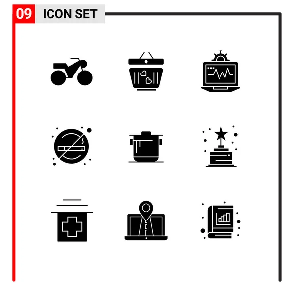 Universal Solid Glyph Signs Symbols Cook Kitchen Setting Cooker Smoking — Stock Vector