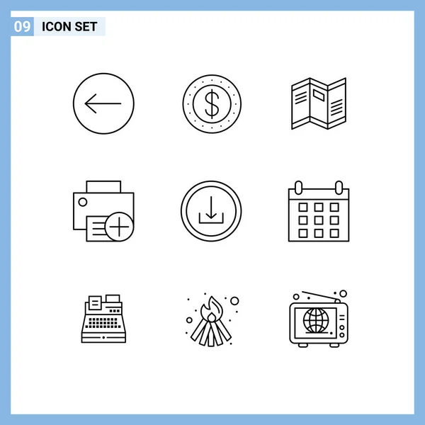 Set Modern Icons Sysymbols Signs Download Application News Hardware Devices — Archivo Imágenes Vectoriales