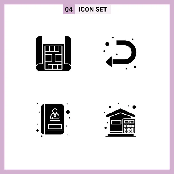 Modern Set Solid Glyphs Pictograph Map Communication Arrow Left Budget — Vector de stock