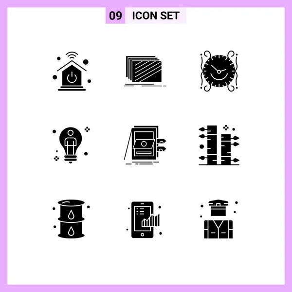 Set Commercial Solid Glyphs Pack Male Solution Clock Idea Home — Stock Vector