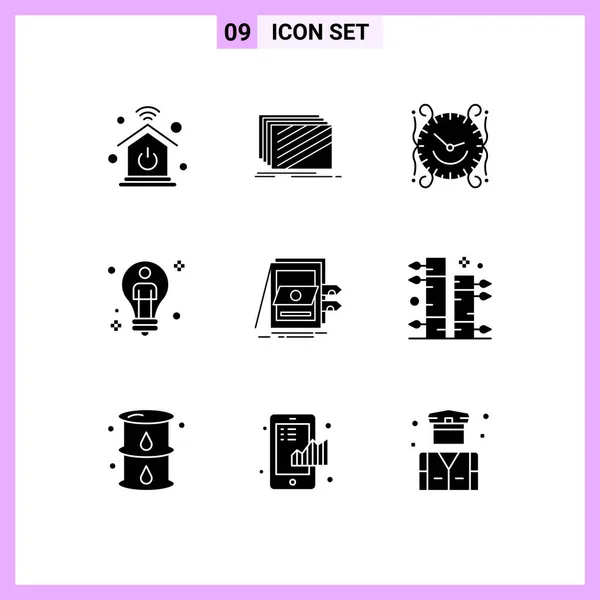 Set Commercial Solid Glyphs Pack Male Solution Clock Idea Home — Vector de stock