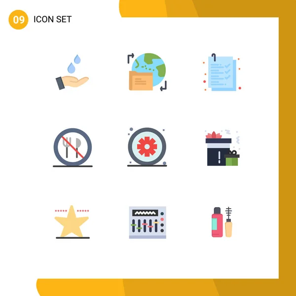 Set Commercial Flat Colors Pack Healthcare Asterisk Check List Food — Stock Vector