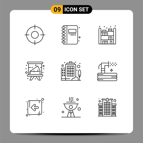 Pictogram Set Simple Outlines Building Study Open Book Education Academy — Stock Vector