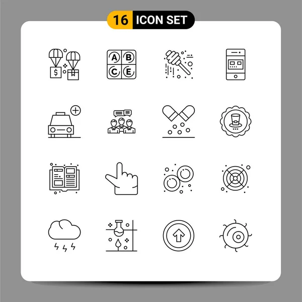 Modern Set Outlines Pictograph Car Pay Honey Online Bank Editable — 스톡 벡터