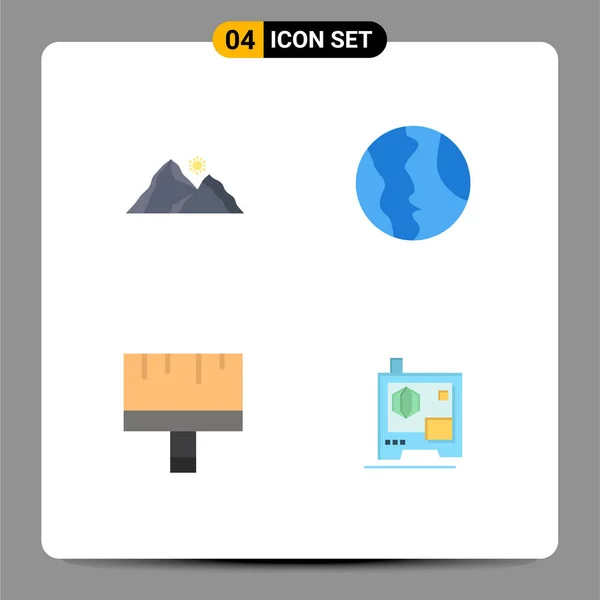 Modern Set Flat Icons Pictograph Hill Földrajz Hegy Hely Kefe — Stock Vector