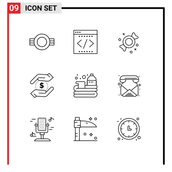 用于Web打印媒体的9个现代外设符号和符号包 办公室 可编辑向量设计元素等 — 图库矢量图片