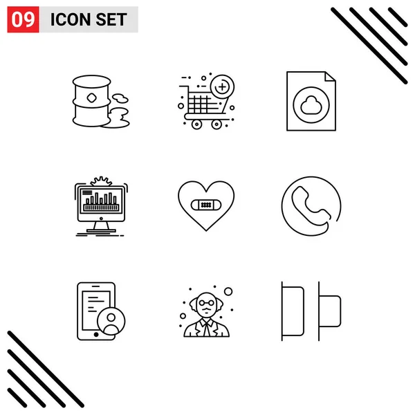 Stock Vector Icon Pack Line Signs Symbols Heart Hurt Document — Stock Vector