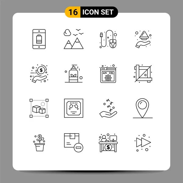 Set Modern Icons Sysymbols Signs Coin India Travel Plate Hand — Vector de stock