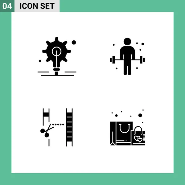 Mobile Interface Solid Gyph Set Pictograms Bulb Cutting Dumbbell Weightlifting — Vector de stock