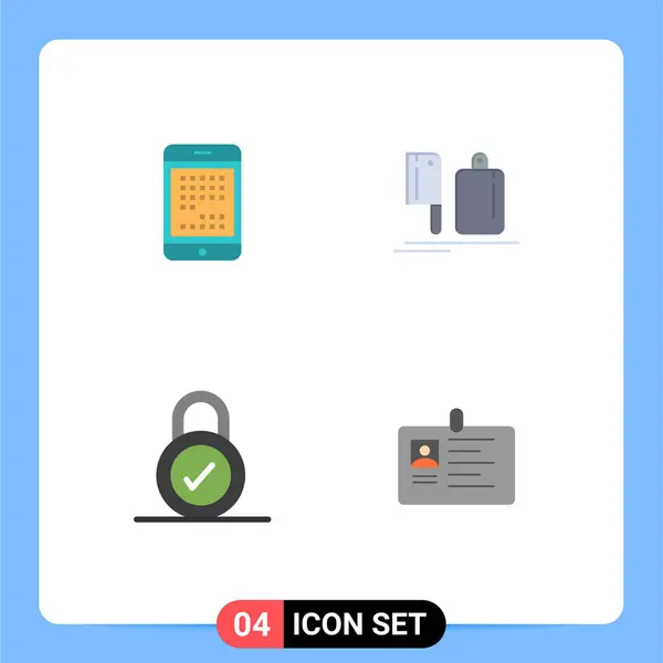 Pictogram Set Simple Flat Icons Phone Preparation Digital Chopper Lock — Stock Vector
