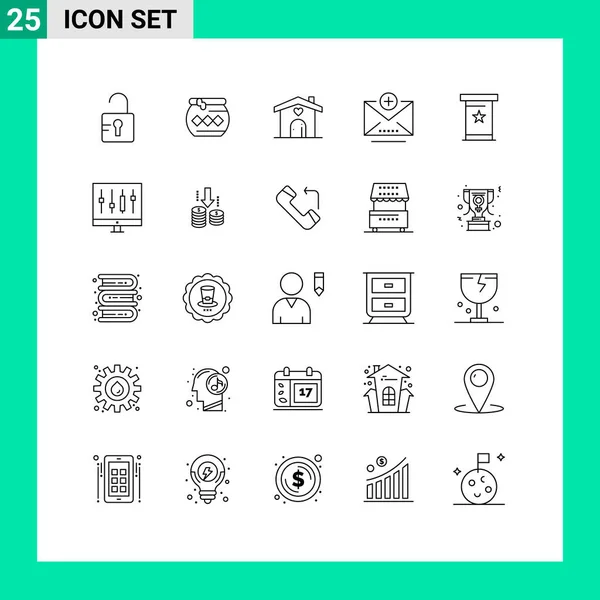 Universal Icon Symbols Gruppo Linee Moderne Podio Conferenza Casa Mail — Vettoriale Stock