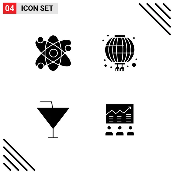 Set Commercial Solid Glyphs Pack Science Glass Atomic Lantern Party — Vector de stock