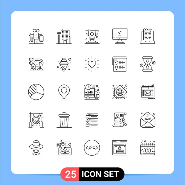 Universal Icon Symbols Group Modern Lines Laptop Cup Imac Οθόνη — Διανυσματικό Αρχείο
