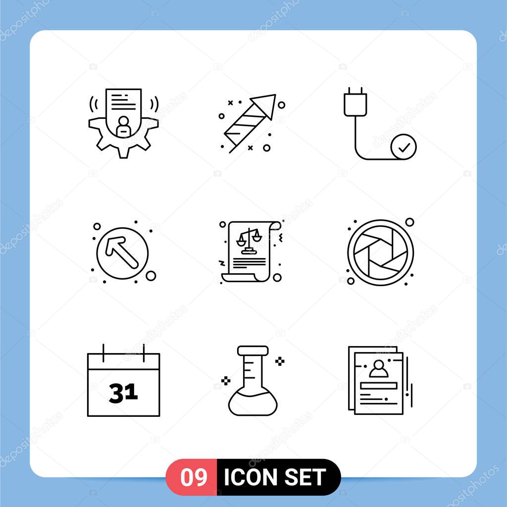 9 Thematic Vector Outlines and Editable Symbols of up left, direction, mubarak, arrow, devices Editable Vector Design Elements