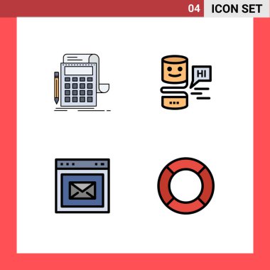 Hesaplama, tarayıcı, hesaplama, konuşma, web sayfası Düzenlenebilir Vektör Tasarım Elemanlarının 4 Basit Dosya Çizgisi Düz Renklerinden oluşan Düzenlenebilir Vektör Satırı Paketi
