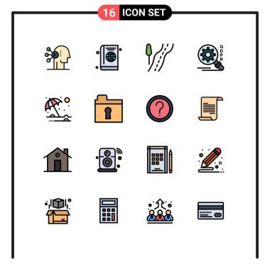 Yaz, plaj, günlük, güvenlik, gdpr Düzenlenebilir Yaratıcı Vektör Tasarım Elemanları için Şebeke Doldurulmuş 16 Vektör Düz Renk Satırları kümesi