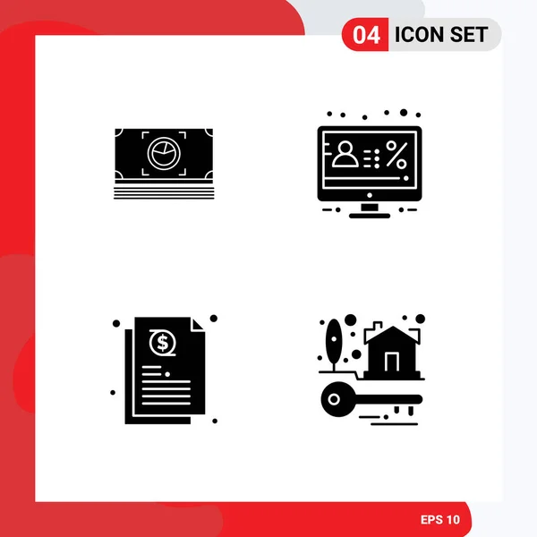 Pictogram Set Simple Solid Glyphs Money Credit Dollar Display Share — 스톡 벡터