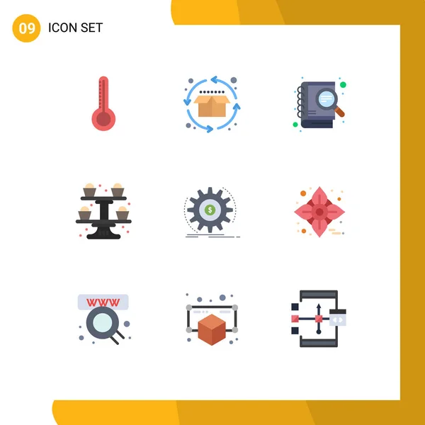Set Modern Icons Sysymbols Signs Income Finance Development Cupsakes Cooking — Vector de stock
