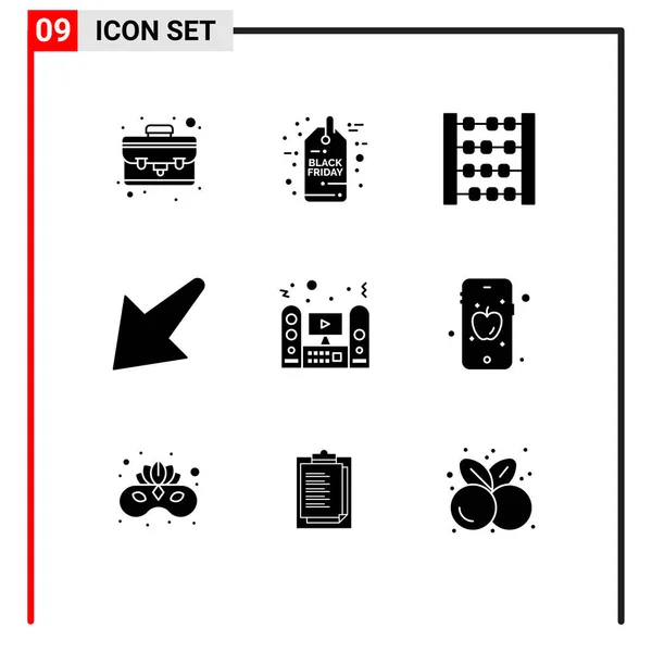 Moderno Conjunto Solid Glyphs Pictograph Sistema Alto Falante Contador Esquerda —  Vetores de Stock