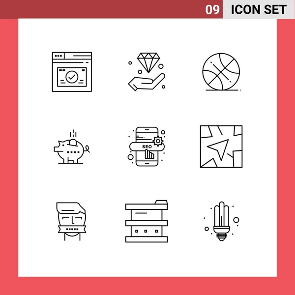 9クリエイティブアイコン現代の記号と貯蓄のシンボル ピギー Usa編集可能なベクトルデザイン要素 — ストックベクタ