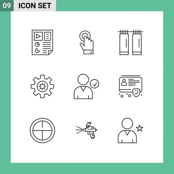 Mobile Interface Outline Set Pictograms Use Check Technology Motivation Gear — Archivo Imágenes Vectoriales