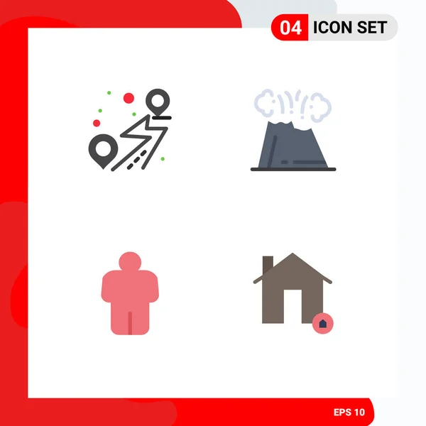 Flat Icon Pack Símbolos Universais Localização Homem Estrada Vulcão Usuário — Vetor de Stock
