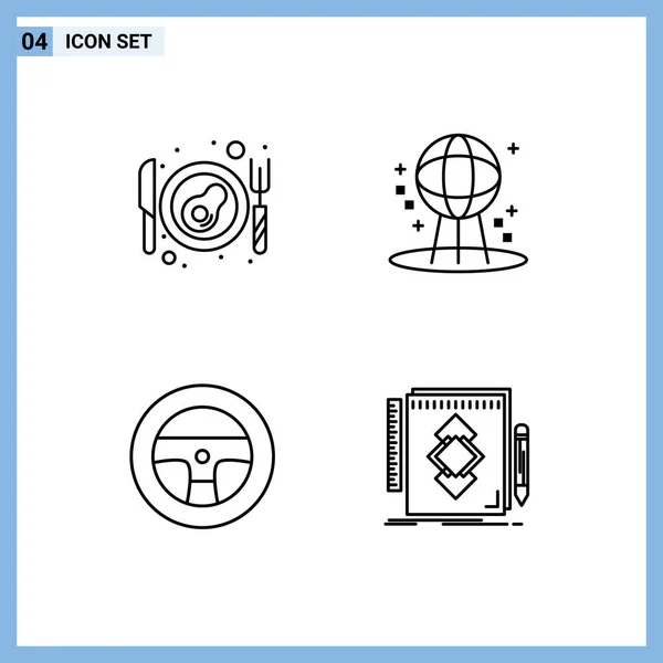 Set Modern Icons Sysymbols Signs Bacon Car Astronomomy World Tool — Vector de stock