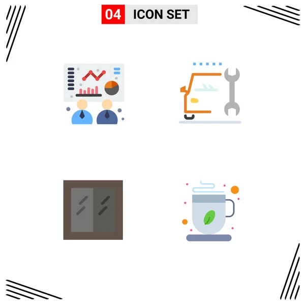 Modern Set Flat Icons Pictograph Business Interior Car Service Coffee — Vector de stock