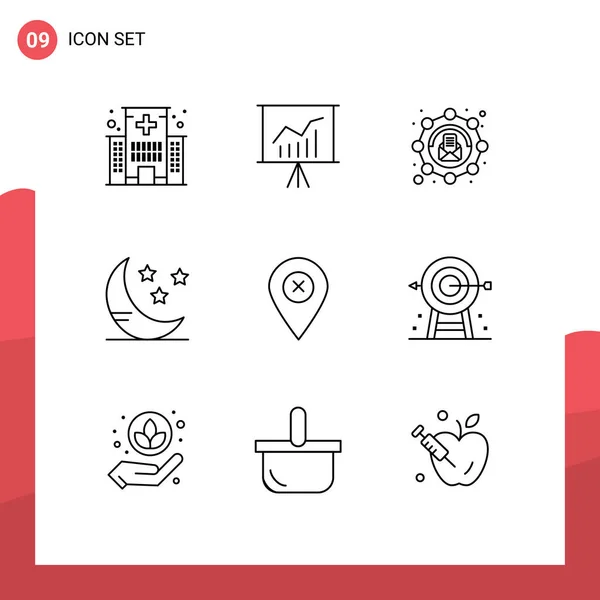 Mobile Interface Outline Set Pictograms Map Weather Presentation Cloud Message — Stock Vector