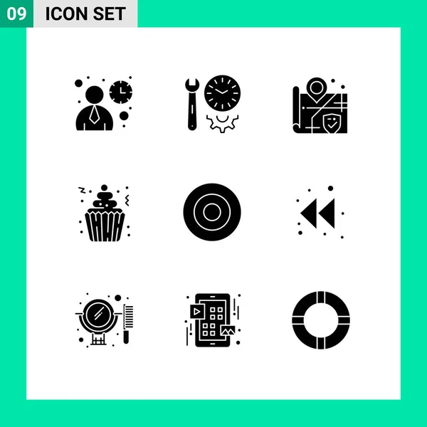 Mobile Interface Solid Gyph Set Pictograms Gold Cupcakes Tools Cupcake — Archivo Imágenes Vectoriales