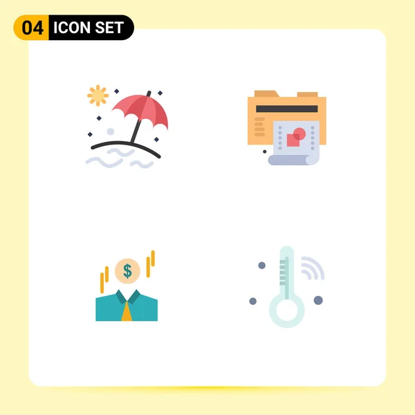 Modern Set Flat Icons Symbols Beach Man Creative Folder Internet — Stock Vector
