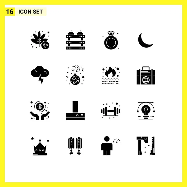 Pictogram Set Simple Solid Glyphs Cloud Sleep Holiday Night Wedding — Stockový vektor