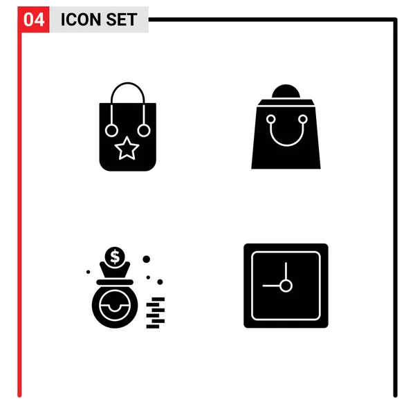 Set Commercial Solid Glyphs Pack Handbag Money Journey Shopping Clock — Vector de stock