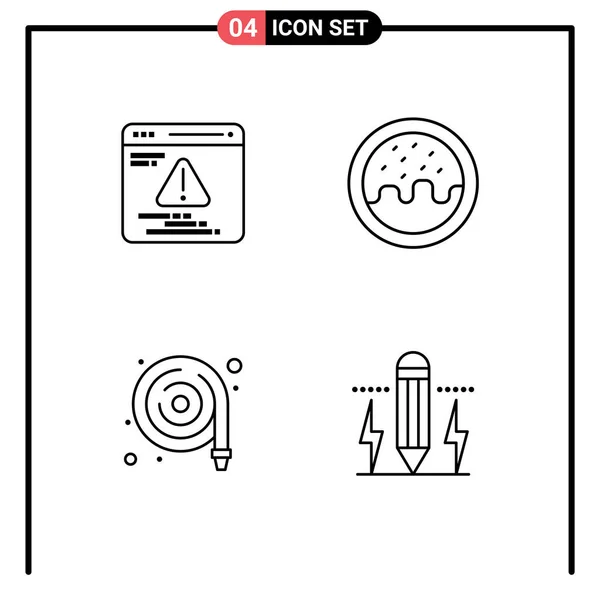現代的な4つのファイルラインフラットカラーのセットと開発 水ホース デザート 消防ホース 図面編集可能なベクトルデザイン要素などのシンボル — ストックベクタ