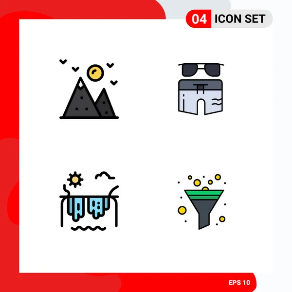 Iconos Creativos Iconos Modernos Símbolos Senderismo Montañas Montaña Natación Sol — Vector de stock