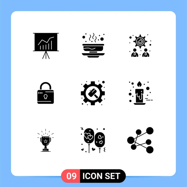 Pictogram Set Simple Solid Glyphs Hammer Security Fall Screped Louck — 스톡 벡터