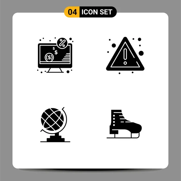 Mobile Interface Solid Gyph Set Pictograms Computer Earth Monitor Fire — Archivo Imágenes Vectoriales