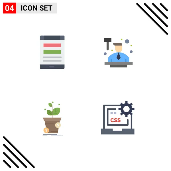 Group Modern Flat Icons Set Connection Dollar Smartphone Auctioneer Pot — Stock Vector