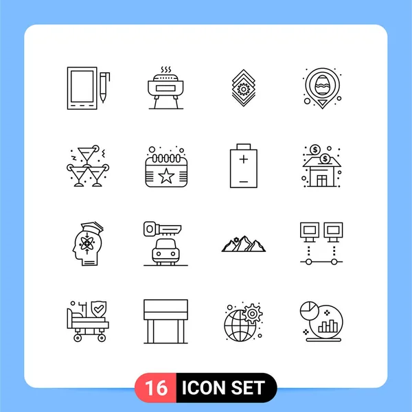 Mobile Interface Outline Set Pictograms Drink Map Gear Location Easter — Stock Vector