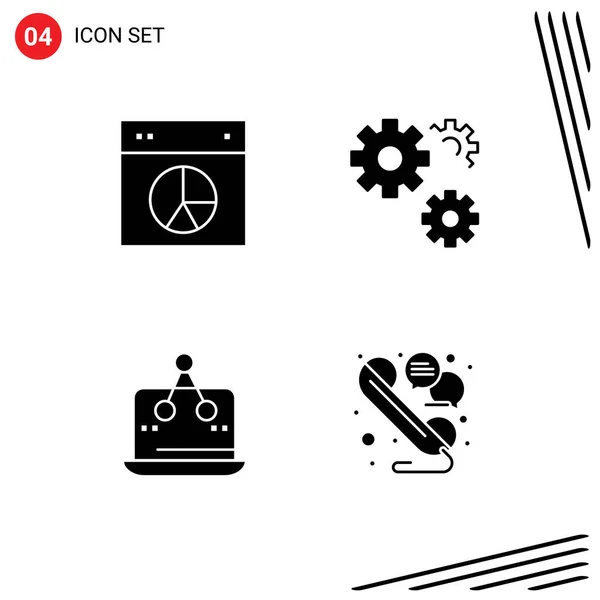 Mobile Interface Solid Gyph Set Pictograms Chart Cross Pie Gears — Vector de stock