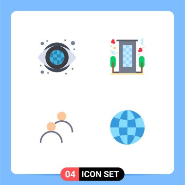 4 Düz Simge Modern Kümesi Pictograph Dünya, kullanıcı, görüş, sevgi, avatar Düzenleme Vektör Tasarım Elemanları