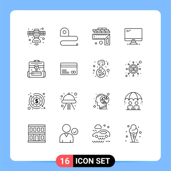 Conjunto Icones Modernos Símbolos Sinais Para Dispositivo Fita Monitor Tamanho — Vetor de Stock
