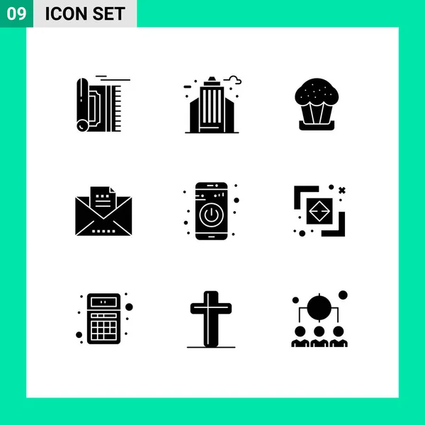 Pictogram Set Egyszerű Szilárd Glifák Alkalmazás Mail Iroda Vázlat Húsvét — Stock Vector