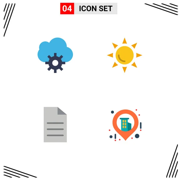 Modern Set Flat Icons Pictograph Cloud Interface Beach File Location — Stock Vector