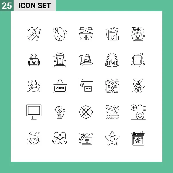 Set Modern Icons Symbols Signs Green Energy Wedding Desk Heart — Stock Vector